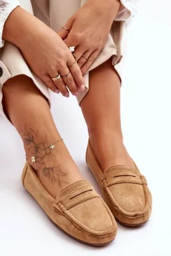 Damskie Boto Damskie Zamszowe Mokasyny Camel Lenvie