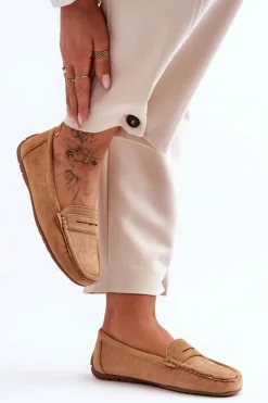 Damskie Boto Damskie Zamszowe Mokasyny Camel Lenvie