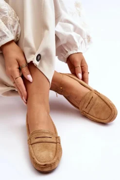 Damskie Boto Damskie Zamszowe Mokasyny Camel Lenvie