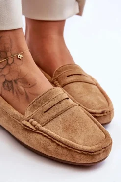 Damskie Boto Damskie Zamszowe Mokasyny Camel Lenvie
