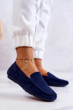 Big Star Shoes Mokasyny Damskie Zamszowe*Damskie Zamszowe Mokasyny Big Star JJ274659 Granatowe