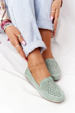 Boto Mokasyny Damskie Zamszowe*Damskie Zamszowe Mokasyny Zielone Molly