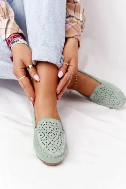 Boto Mokasyny Damskie Zamszowe*Damskie Zamszowe Mokasyny Zielone Molly