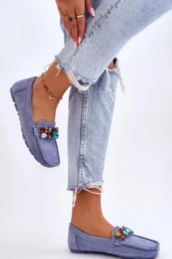 Evento Loafersy Damskie|Mokasyny Damskie Zamszowe*Damskie Zamszowe Mokasyny Z Kryształkami e Lucille Niebieski