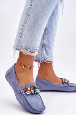 Evento Loafersy Damskie|Mokasyny Damskie Zamszowe*Damskie Zamszowe Mokasyny Z Kryształkami e Lucille Niebieski