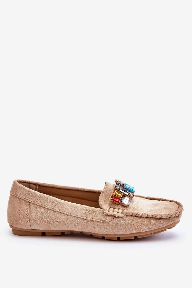 Damskie Evento Damskie Zamszowe Mokasyny Z Kryształkami Beżowe Lucille