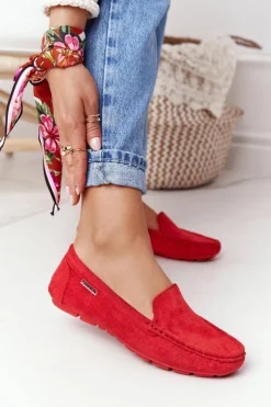 Damskie Boto Damskie Zamszowe Mokasyny Czerwone San Marino