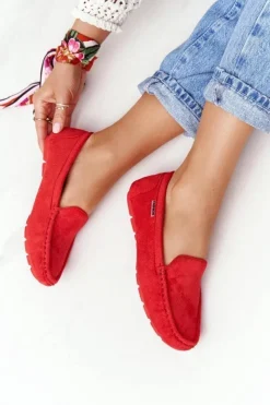 Damskie Boto Damskie Zamszowe Mokasyny Czerwone San Marino