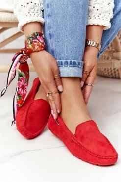 Damskie Boto Damskie Zamszowe Mokasyny Czerwone San Marino