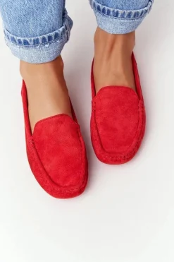 Damskie Boto Damskie Zamszowe Mokasyny Czerwone San Marino