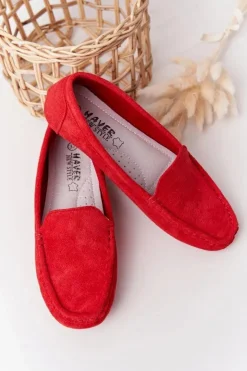 Damskie Boto Damskie Zamszowe Mokasyny Czerwone San Marino