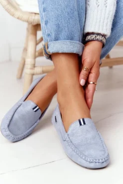 Best Boto Damskie Zamszowe Mokasyny Niebieskie San Marino