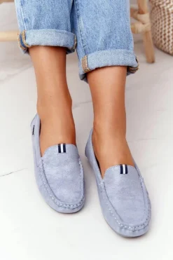 Best Boto Damskie Zamszowe Mokasyny Niebieskie San Marino