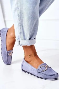 Hot Boto Damskie Zamszowe Mokasyny Niebieskie Downtown