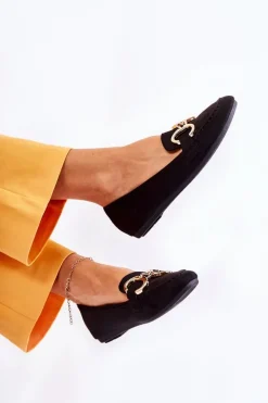 Boto Damskie Zamszowe Mokasyny Z Ozdobą Czarne Reality