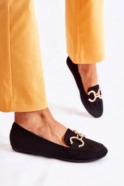 Boto Damskie Zamszowe Mokasyny Z Ozdobą Czarne Reality