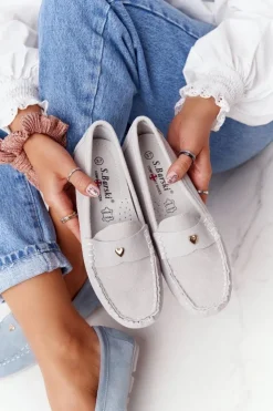 Damskie Damskie buty S.Barski Damskie Zamszowe Mokasyny S.Barski Szare