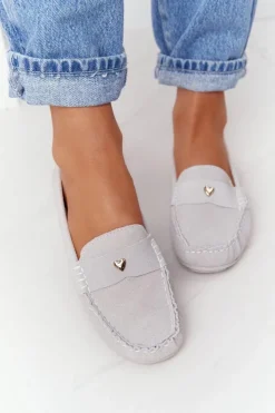 Damskie Damskie buty S.Barski Damskie Zamszowe Mokasyny S.Barski Szare