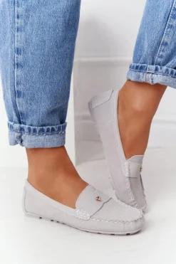 Damskie Damskie buty S.Barski Damskie Zamszowe Mokasyny S.Barski Szare