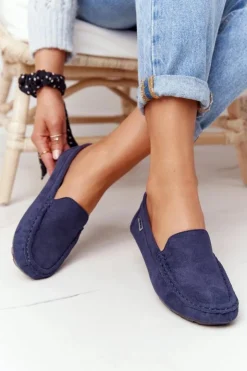 Damskie Boto Damskie Zamszowe Mokasyny Granatowe San Marino