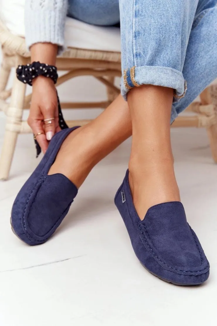 Damskie Boto Damskie Zamszowe Mokasyny Granatowe San Marino