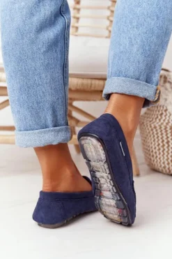 Damskie Boto Damskie Zamszowe Mokasyny Granatowe San Marino