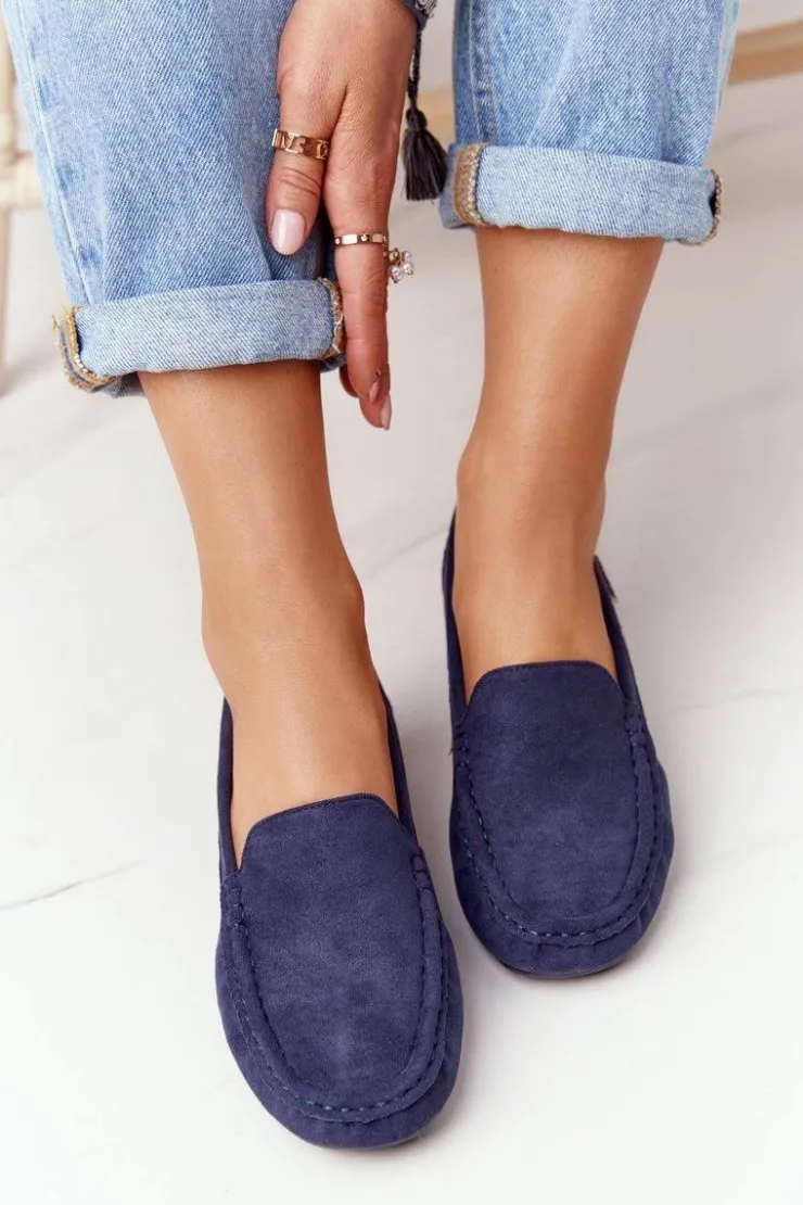 Damskie Boto Damskie Zamszowe Mokasyny Granatowe San Marino