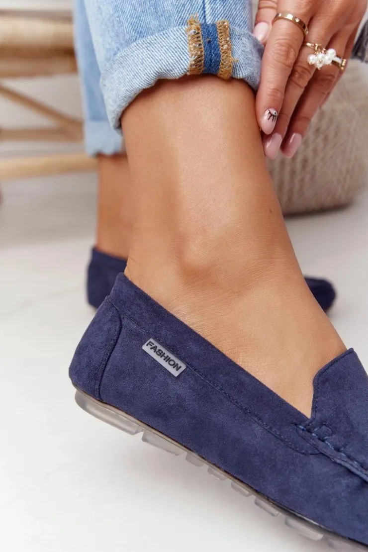 Damskie Boto Damskie Zamszowe Mokasyny Granatowe San Marino