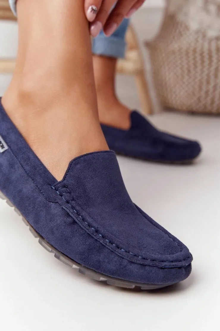 Damskie Boto Damskie Zamszowe Mokasyny Granatowe San Marino