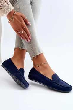 Damskie Boto Damskie Zamszowe Mokasyny Granatowe Ranica