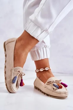 Boto Damskie Zamszowe Mokasyny Jasnobeżowe Wilessa