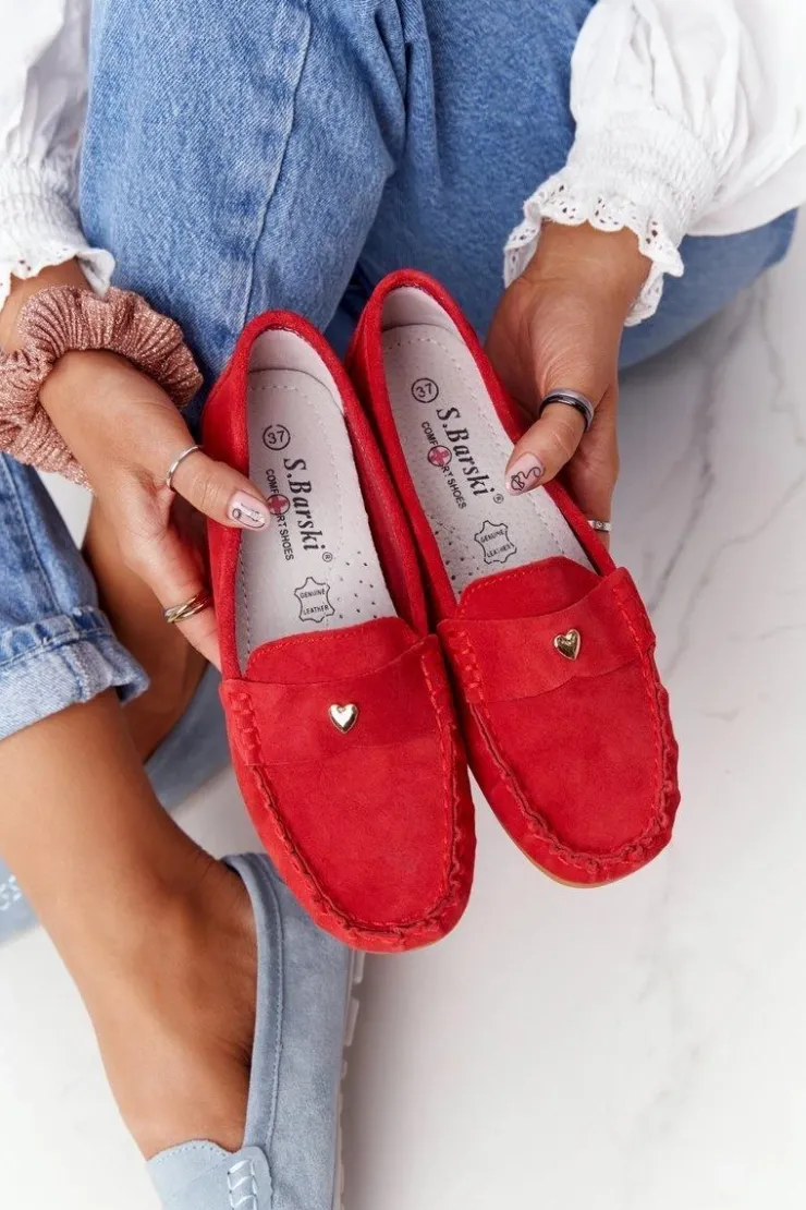 Sale Damskie buty S.Barski Damskie Zamszowe Mokasyny S.Barski Czerwone