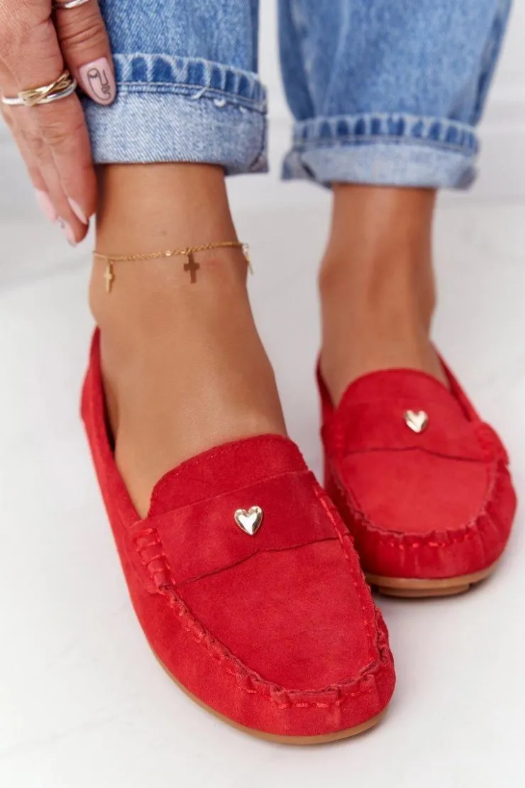 Sale Damskie buty S.Barski Damskie Zamszowe Mokasyny S.Barski Czerwone