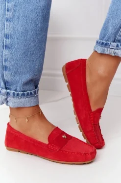 Sale Damskie buty S.Barski Damskie Zamszowe Mokasyny S.Barski Czerwone