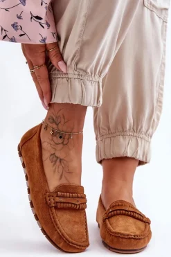 Damskie Boto Damskie Zamszowe Mokasyny Camel Clorie