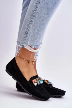 Evento Loafersy Damskie|Mokasyny Damskie Zamszowe*Damskie Zamszowe Mokasyny Z Kryształkami Granatowe Lucille