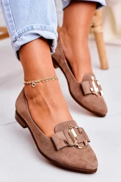 Damskie Boto Damskie Zamszowe Mokasyny Baleriny Jasny Brąz Mary-Jane