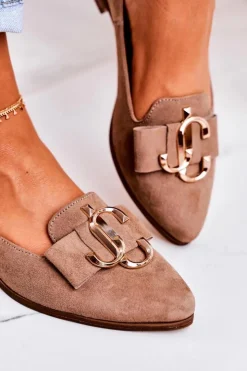 Damskie Boto Damskie Zamszowe Mokasyny Baleriny Jasny Brąz Mary-Jane