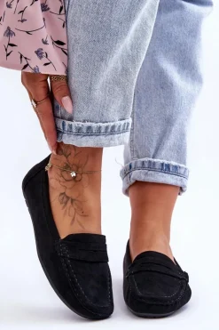 Discount Boto Damskie Zamszowe Mokasyny Czarne Lenvie
