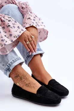 Discount Boto Damskie Zamszowe Mokasyny Czarne Lenvie