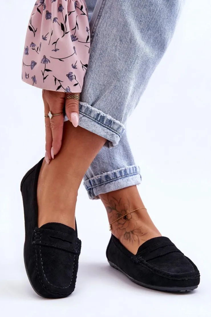 Discount Boto Damskie Zamszowe Mokasyny Czarne Lenvie
