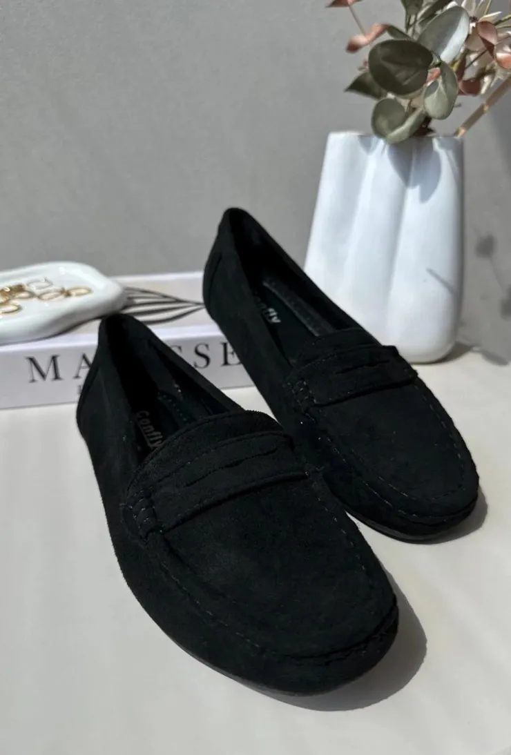 Discount Boto Damskie Zamszowe Mokasyny Czarne Lenvie