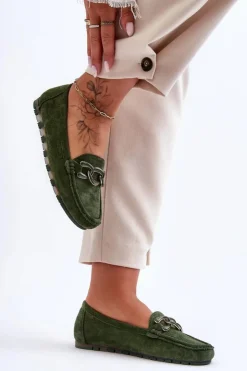 Boto Mokasyny Damskie Zamszowe*Damskie Zamszowe Mokasyny Na Płaskiej Podeszwie Zielone Appia