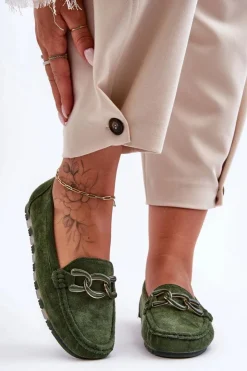 Boto Mokasyny Damskie Zamszowe*Damskie Zamszowe Mokasyny Na Płaskiej Podeszwie Zielone Appia