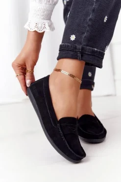 Big Star Shoes Mokasyny Damskie Zamszowe*Damskie Zamszowe Mokasyny Big Star HH274662 Czarne