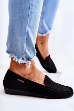 Outlet Boto Damskie Zamszowe Mokasyny Na Koturnie Czarne La Cava