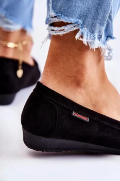 Outlet Boto Damskie Zamszowe Mokasyny Na Koturnie Czarne La Cava