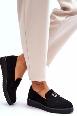 Buty damskie Vinceza Mokasyny Damskie Zamszowe*Damskie Zamszowe Mokasyny Na Niskim Koturnie Czarne Synthia