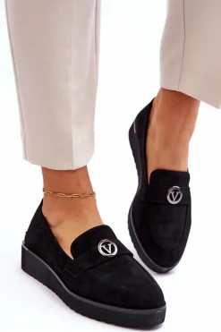 Buty damskie Vinceza Mokasyny Damskie Zamszowe*Damskie Zamszowe Mokasyny Na Niskim Koturnie Czarne Synthia