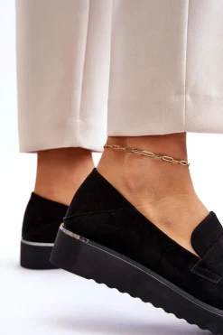 Buty damskie Vinceza Mokasyny Damskie Zamszowe*Damskie Zamszowe Mokasyny Na Niskim Koturnie Czarne Synthia